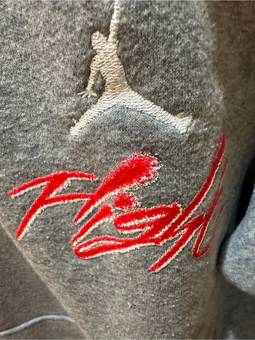 Jordan Men’s Gray Pullover Hoodie with Red Script Size S